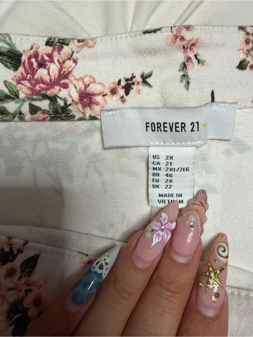 Forever 21 White Floral Mini Skirt with Pink & Green Print